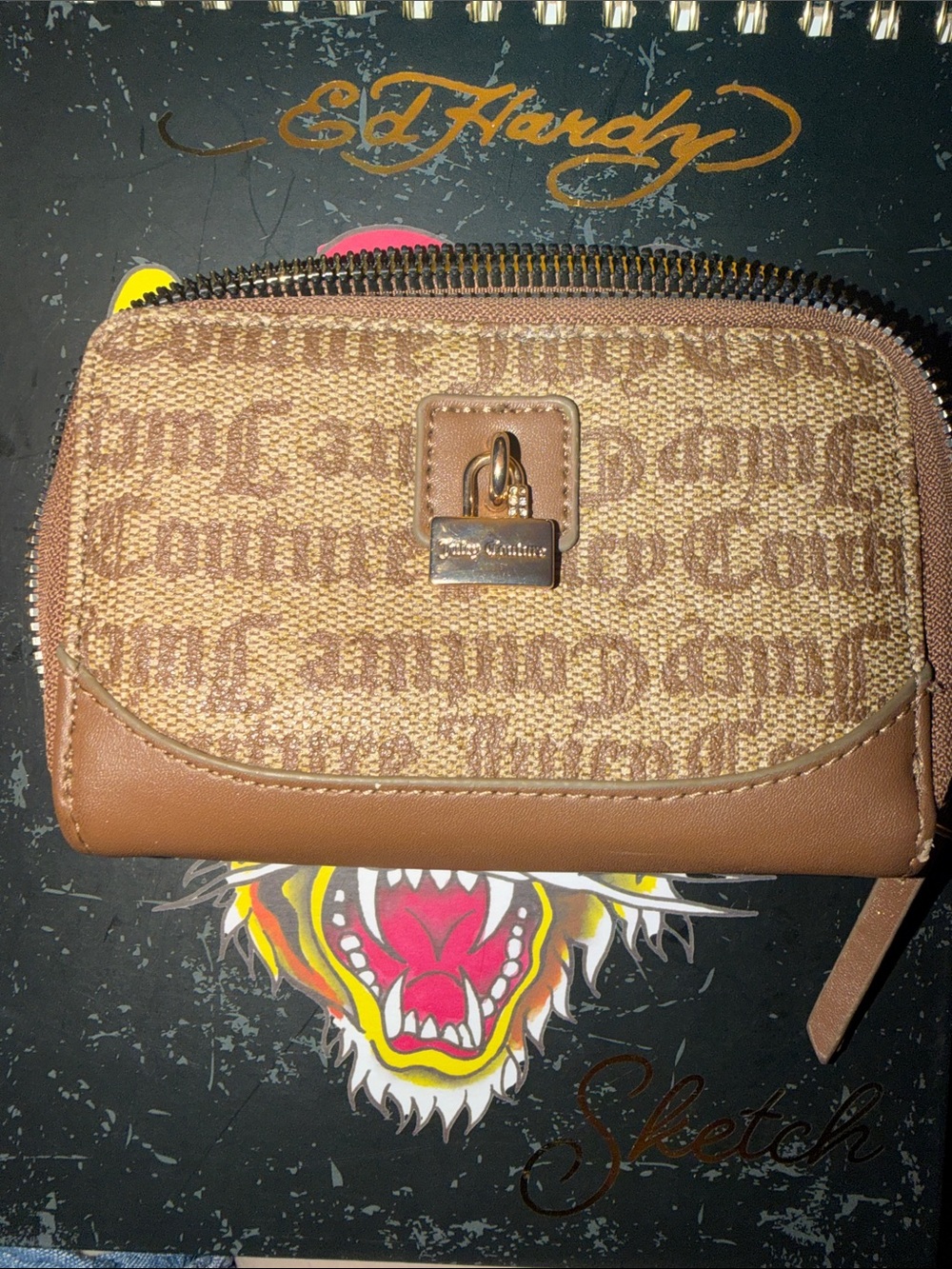 Juicy Couture Brown Signature Zip-Around Wallet with Leather Trim
